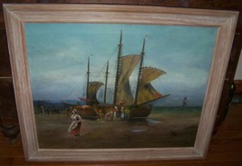 1905 Antique Seascape Ship Oil Painting John A Servas Rochester Ny Art Club - $445.50