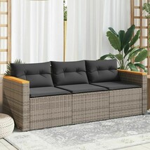 Patio Sofa with Cushions 3-Seater Gray Poly Rattan - $364.26 CAD