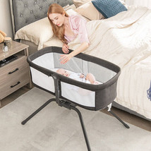 Portable Folding Bedside Sleeper with Mattress and Carry Bag-Gray &amp; White - Col - £131.55 GBP