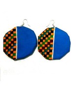 Blue African Print Ankara Kente Prints Hook Earrings - 2.5&quot; inch (50mm) . - $9.60 CAD