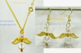 Crystal Angel Gold Plate Necklace Earring Set - $18.99