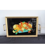 Vintage Harvest Fall Autumn  Black Painted Foil Glass Wood Serving Tray ... - $65.32 CAD