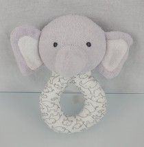 Carters Precious firsts White Gray Elephant Ring Rattle Baby Toy Soft Plush - £19.89 GBP