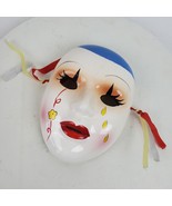Vintage Circus Clown Ceramic Mask ART 7.5 Inch Taiwan Hand Painted Flowe... - $18.00