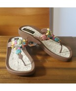 Grandco Sandals Rainbow Beaded Thong Flip Flop Brown Foam Cork heel - £21.98 GBP