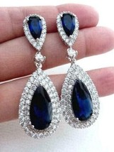 4Ct Pear Cut Simulated Sapphire Women Drop/Dangle Earrings 14K White Gold Over - £108.76 GBP
