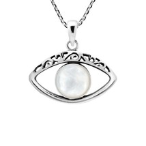 Mystical All-Seeing Eye White Seashell Sterling Silver Pendant Necklace - £17.46 GBP