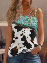 Cow Abstract Criss-Cross Strap Tank Top - £13.38 GBP