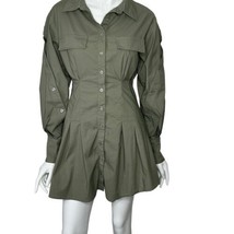 Whiteroom + Cactus Green Dress Small Long Sleeve Button Front Mini - £23.53 GBP