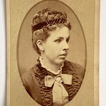 1800s Victorian CDV Oval Cardboard Woman Braid Updo Hair Style Warren OH Antique - £19.60 GBP