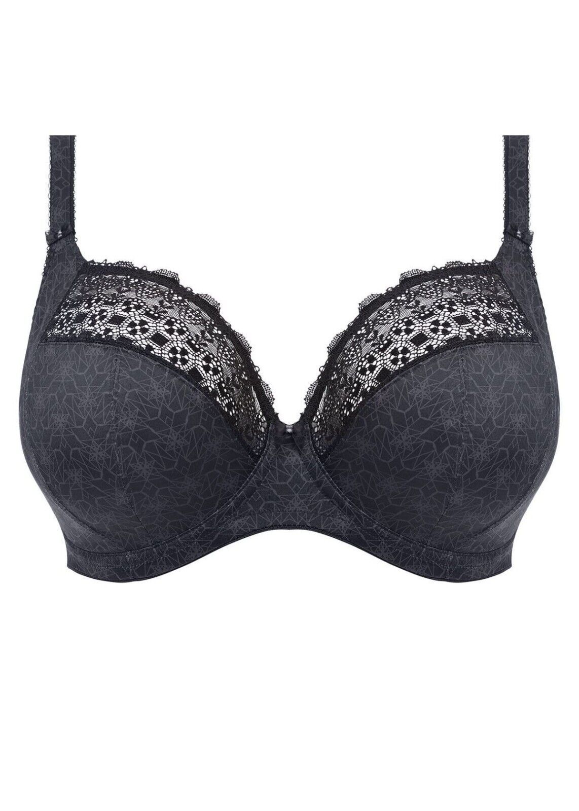Elomi 4340 Kim Plunge Black Underwire Lace Bra 38J Polyester/Nylon Blend... - $33.60