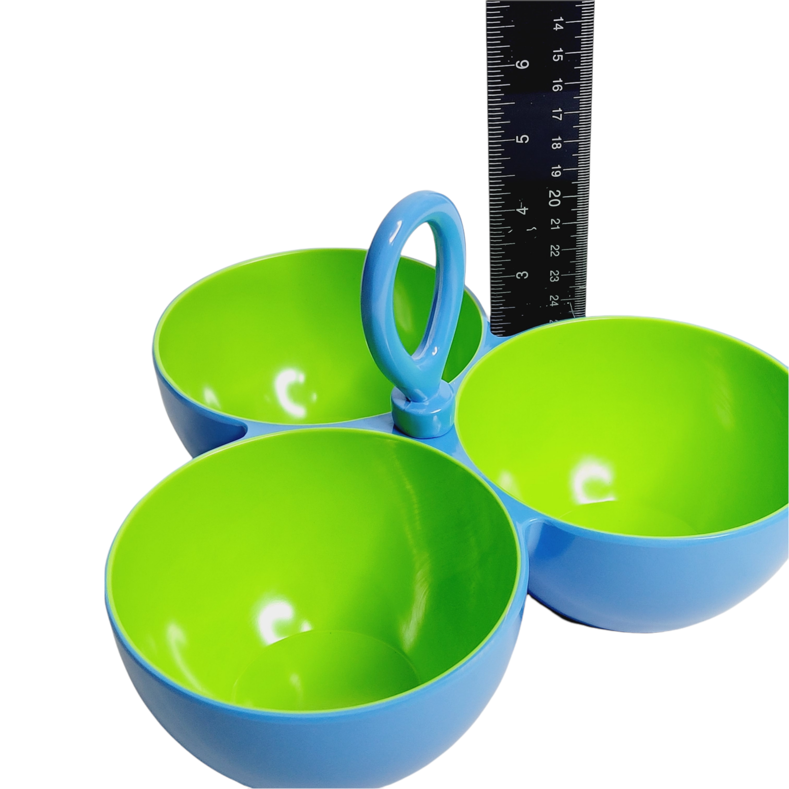 Dennis East Trio Dip Bowl Retro Blue Green Melamine Center Handle Party