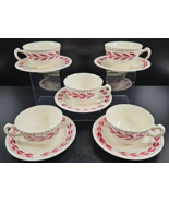 5 Homer Laughlin Hemlock Red Cup Saucer Set Vintage Brittany Piccadilly ... - £36.48 GBP