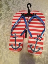 July 4th patriotic flip flops Size 7 8 medium thongs anchor US shoes red... - $7.59