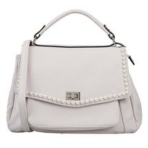 Maury Italian Made Stone Beige Leather Satchel Handbag Purse with Pearl ... - £344.24 GBP