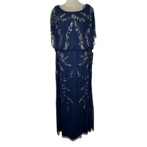 ADRIANNA PAPELL Women&#39;s Beaded Flutter-Sleeve Blouson Gown Navy Blue Siz... - £54.23 GBP