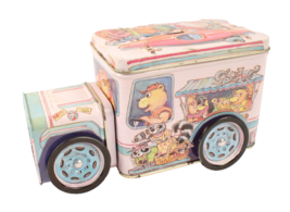 Metal Bear Truck/piggy Bank Tin Colorful Vacationing Animals Wheels Move - $9.99