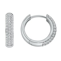 14K White Gold Plated 0.25Ct Round Moissanite Ladies Pave Set Huggies Earrings - £49.92 GBP