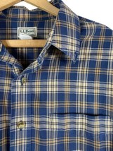 LL Bean Large Button Down Shirt Mens Blue Tan Plaid Tartan Check Cotton ... - £59.54 GBP