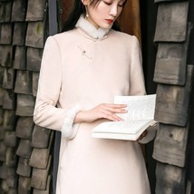 Cheongsam High Collar Woolen Coat Dress | Women Winter Coat #426 - £156.33 GBP