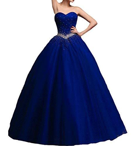 Kivary Beaded Tulle Long Ball Gown Formal Prom Quinceanera Dresses Royal Blue US