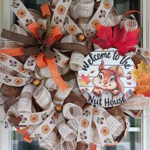 Fall Wreath Nut House Welcome Front Door Decor Autumn Porch Accent Squir... - $62.99