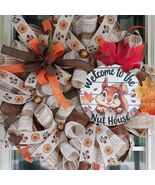 Fall Wreath Nut House Welcome Front Door Decor Autumn Porch Accent Squir... - $62.99