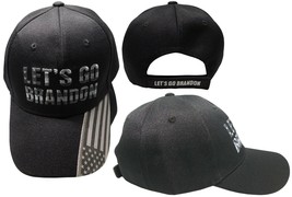 Let&#39;S Go Brandon Light &amp; Dark Grey Lettering &amp; Usa Flag On Bill Black Cap Hat - £17.39 GBP