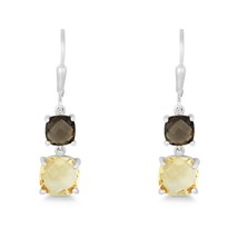 6mm and 8mm Square Smokey and Citrine Prong Set Double Drop Down Earrings - £80.13 GBP
