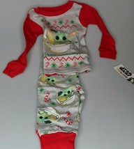 12M Disney Star Wars baby Yoda Christmas pajamas sleep ware pj&#39;s Mandalo... - £7.74 GBP