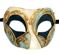 Blue Teal Gold Colombina Masquerade Mask Italy Italian Venetian Made - £52.01 GBP