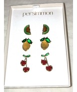 Earrings Green and Red Fruit  by Persimmon Boxed set New - $273.90 MXN