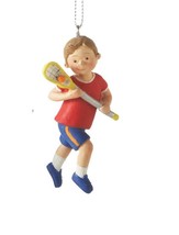 Red and Blue Young Boy Lacrosse Player Christmas Ornament  - £10.09 GBP