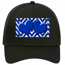 Blue White Large Chevron Blue Center Hearts Novelty Black Mesh License Plate Hat - £22.86 GBP