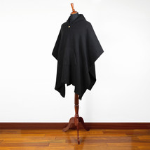 Llama Wool Black Mens Unisex Lady Jedi Cape Poncho Jacket With Pocket Otavalo - £71.01 GBP