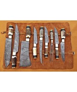 Beautiful Custom handmade Damascus steel chef knives set 9 pcs with leat... - £385.55 GBP
