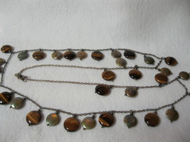 TIGERS EYE and MOTHER of PEARL Coins NECKLACE in Sterling Silver - 36 in... - $65.00