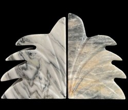 Onyx Palm Leaf Bookends Gray White Marble Stone 5” Vtg Mid Century Art Deco - £46.70 GBP