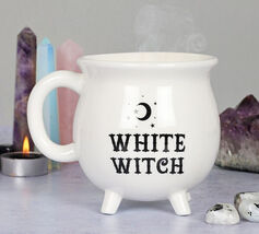 Wicca Sacred Crescent Moon And Stars White Witch Cauldron Mug Cup With H... - $366.03 MXN