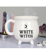 Wicca Sacred Crescent Moon And Stars White Witch Cauldron Mug Cup With H... - $360.56 MXN