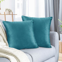 Teal 16&quot;x16&quot; Throw Pillow Covers Set 2 Sofa Velvet Cushion Cases - £20.81 GBP