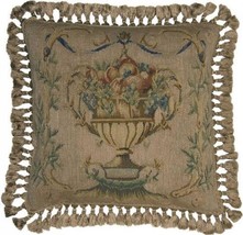 Aubusson Throw Pillow 22x22 Handwoven Wool, Fruit Leaf - £357.79 GBP