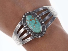 Vintage Fred Harvey era Native American Sterling/turquoise cuff bracelet d - £259.47 GBP