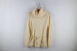 Vtg 60s 70s Streetwear Womens Medium Belted Checkered Knit Turtleneck Sweater - £48.67 GBP