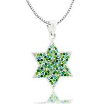 925 Silver Pendant Magen David inlaid with Crystals in Green and White Tones - £34.39 GBP