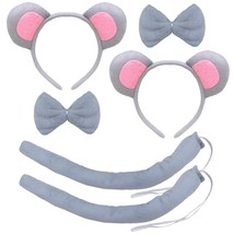 Halloween Mouse Ears Headband Bow Tie Tail Gray Mouse Hair Hoops Bands Women Bow - £17.73 GBP