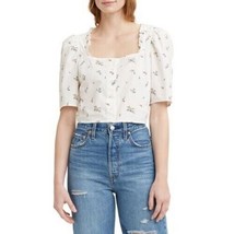 Levis Womens Ruffled Crop-Hem Top Puff-Sleeves Square Neck Printed Blouse XL NWT - £22.53 GBP