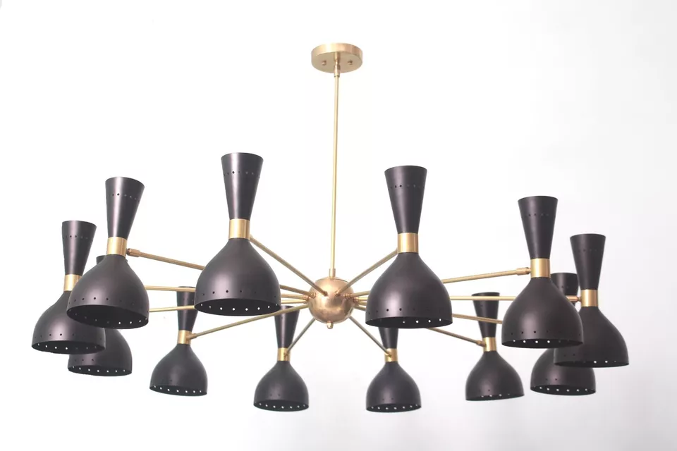 8 Arms Diabolo Italian Chandelier Style Stilnovo Mid Century Sputnik Cei... - $430.00