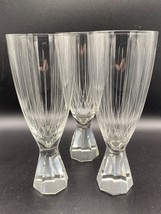 Champagne flutes x 3 cut crystal with 8 sided solid foot, pinstripes, no mark. - £21.97 GBP