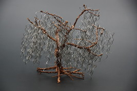 Handcrafted Pure Copper and Steel Metal Wire Willow Tree Sculpture 5&quot; in... - $270.00